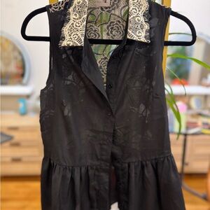 Hazel Black Blouse with Cream Lace Collar